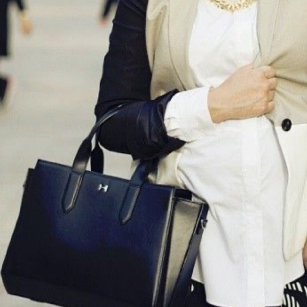 Halston Heritage Structured black leather satchel